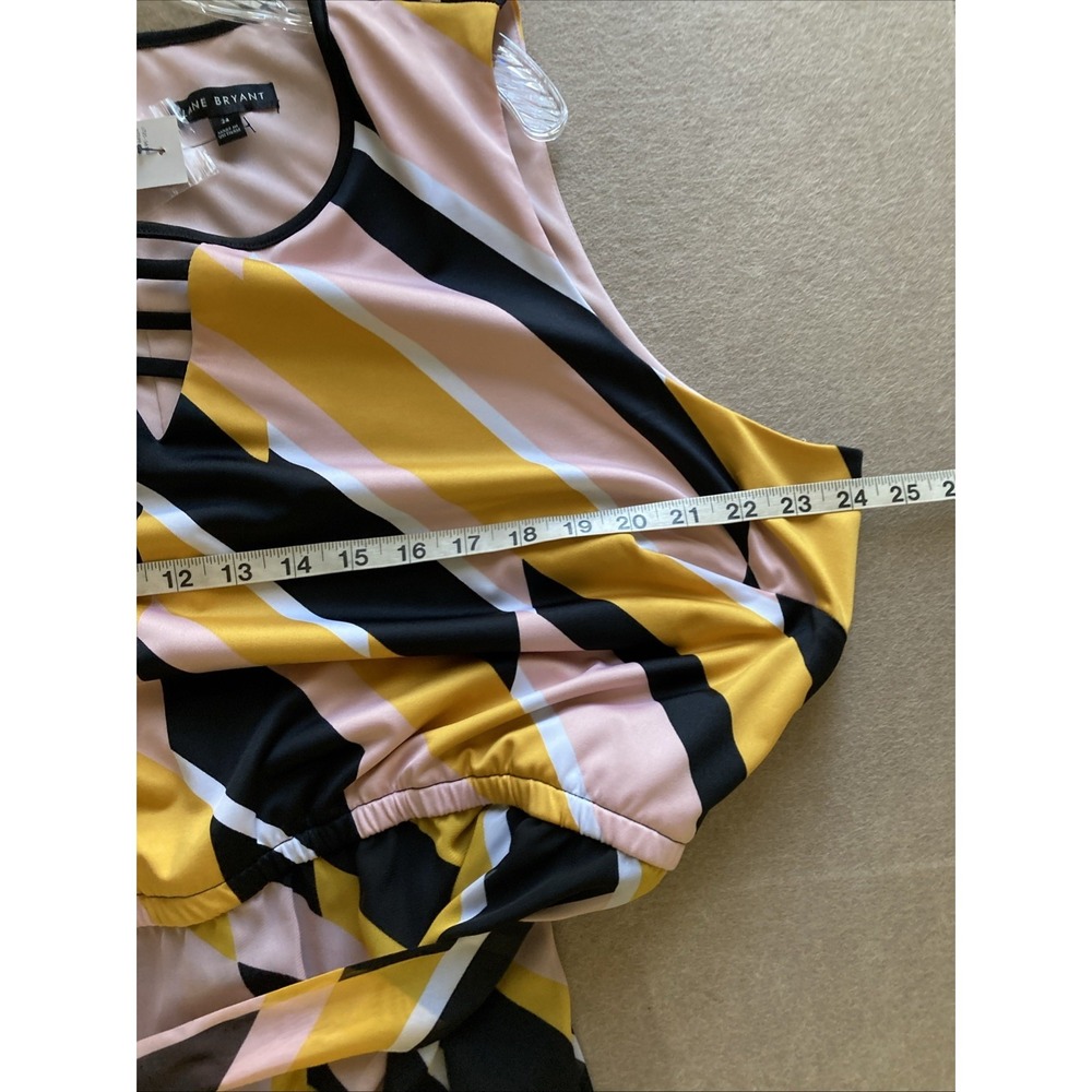 Lane Bryant Stripped Maxi Dress Sz 24 New Black Pink Yellow Belted Wedding Guest - Picture 10 of 12